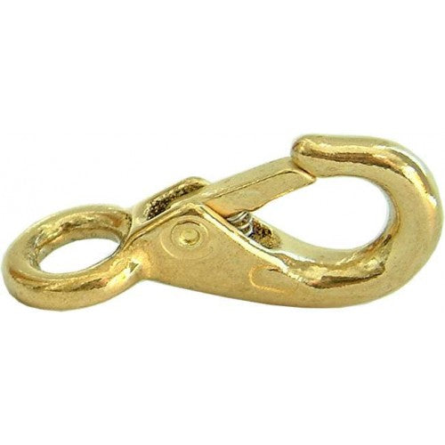 Durable brass snap hook with a 3/8" eyelet, ideal for marine rigging and outdoor fastening applications.