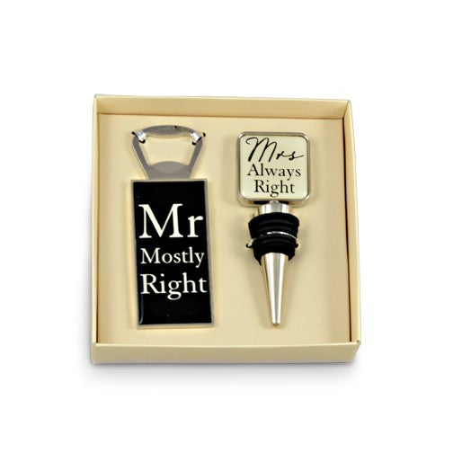 Mr & Mrs Bottle Opener & Wine Stopper -In Gift Box