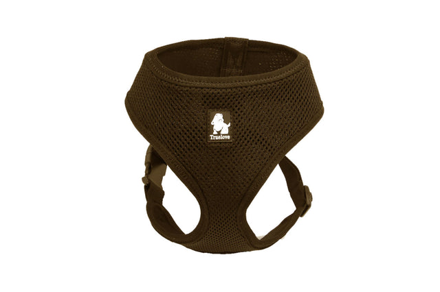 Black soft mesh dog harness for extra small dogs, featuring adjustable straps, secure buckle, and breathable design for comfort.