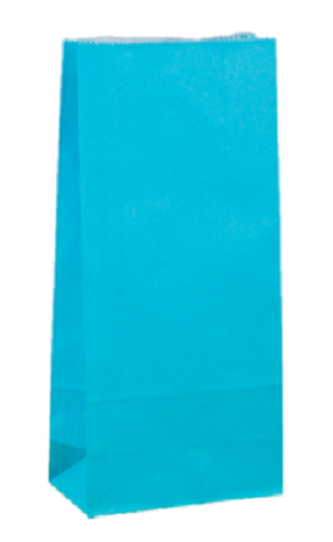 Vibrant blue paper bags (21x10cm) in a pack of 500, perfect for gifts, favors, and easy customization with ribbons and labels.
