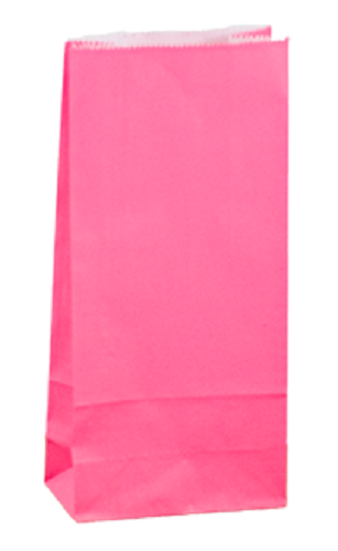 Bright pink paper bags, 26x13cm with 80cm gusset, ideal for gifts and events; pack of 500 for versatile and stylish use.