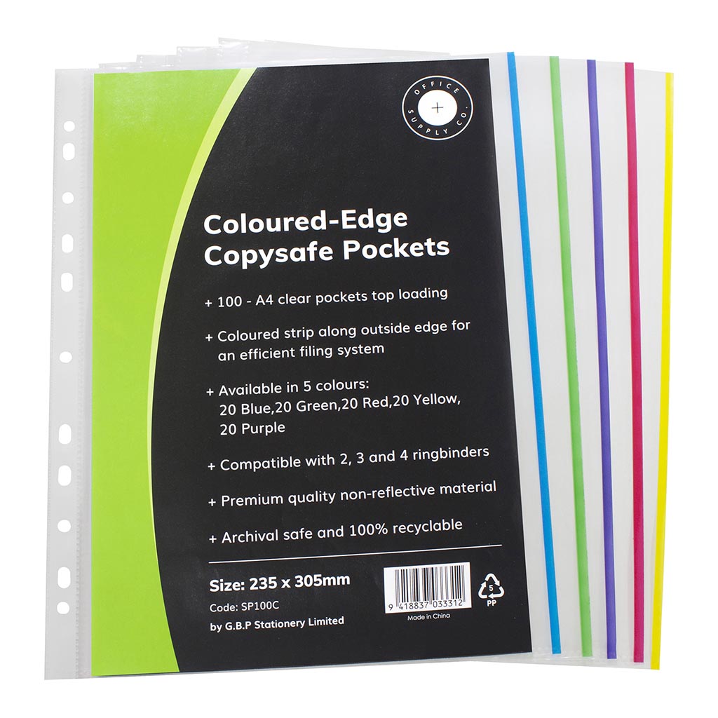 OSC Copysafe Pockets A4 Assorted Colours Pack 100