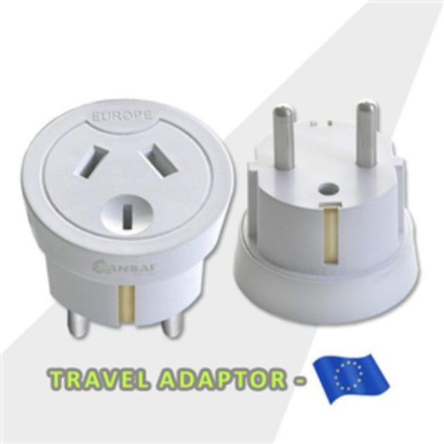 Sansai Outbound Travel Adapter converts NZ/AU plugs to European 3-pin, ideal for travelers without voltage conversion.