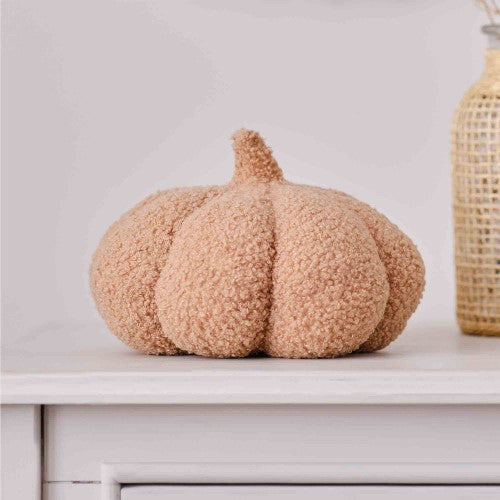 Medium orange boucle pumpkin decoration, 20cm, perfect for autumn home decor, adding a cozy touch for Halloween and Thanksgiving.