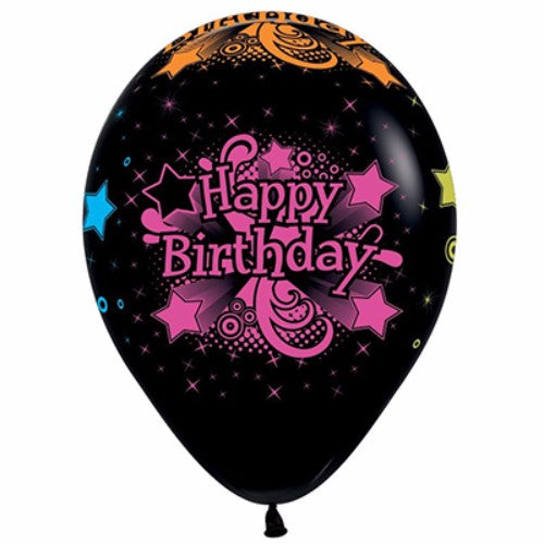 Balloons - Happy Birthday Black & Neon  - Pack of 12