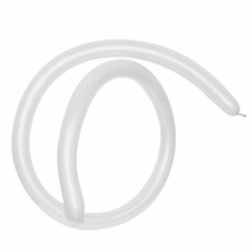 White latex modelling balloons in a pack of 50, ideal for crafting and balloon art, measuring 2.5cm x 150cm when inflated.