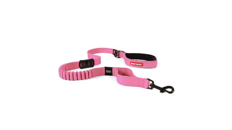 Pink ED Leash - Zero Shock 120cm features shock-absorbing webbing, neoprene-lined handle, and reflective trim for safety.