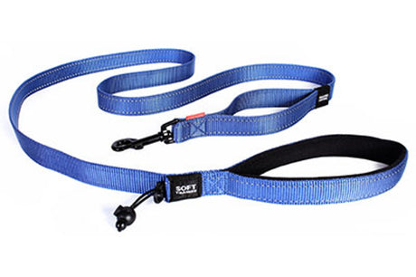 Ezy Dog Soft Trainer Leash in Blue, a 6 ft. comfortable, reflective leash with traffic control handle for training dogs over 26 lbs.