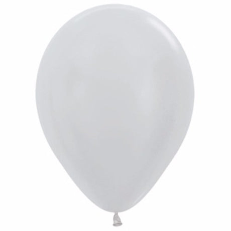 Pack of 25 Metallic Pearl Silver Balloons, 30cm, perfect for elegant celebrations and festive decorations.