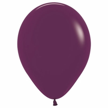 Pack of 50 burgundy latex balloons, 12cm each, ideal for vibrant event decor at birthdays and weddings.