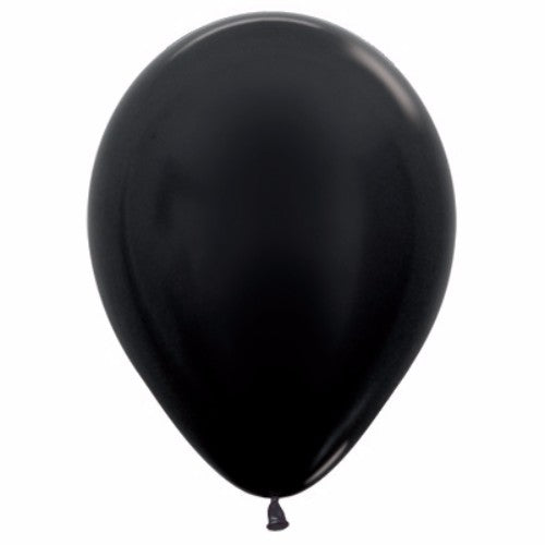 Metallic Pearl Onyx Black balloons, pack of 100, ideal for elegant decorations at any celebration or event.