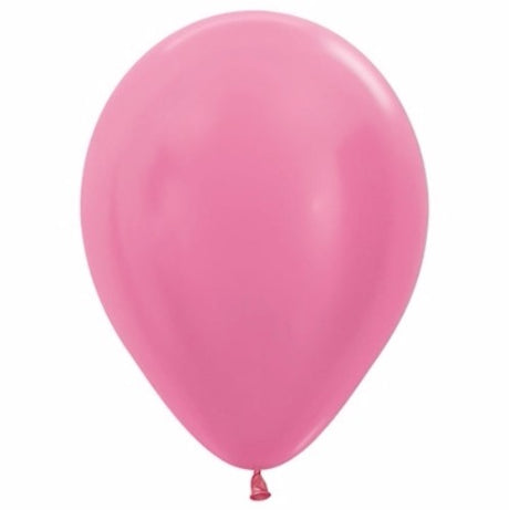 Pack of 50 vibrant fuchsia 12cm pearl satin latex balloons, perfect for festive decorations and celebrations.