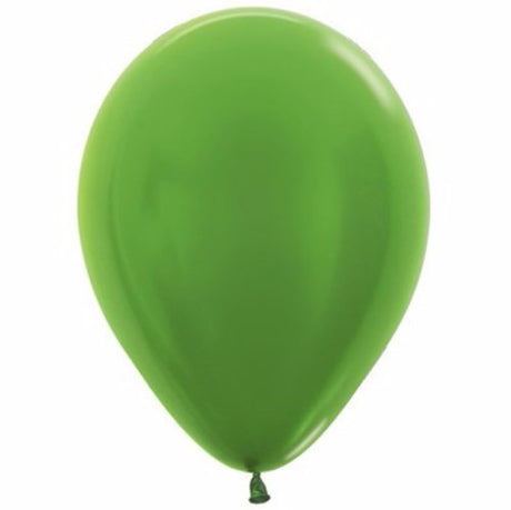 12cm metallic pearl lime green latex balloons in a pack of 50, perfect for elegant celebrations and versatile decor.