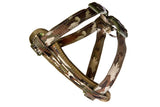 EzyDog Large Camo Dog Harness with EVA foam chest plate, reflective stitching, and free car seat restraint for safety.