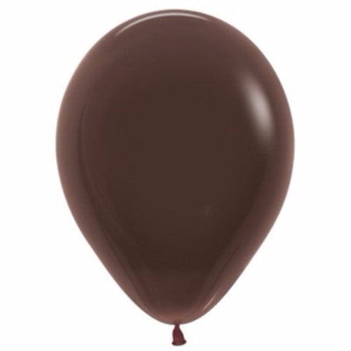 Pack of 50 stylish 12cm chocolate latex balloons, perfect for elevating any celebration with elegance and durability.