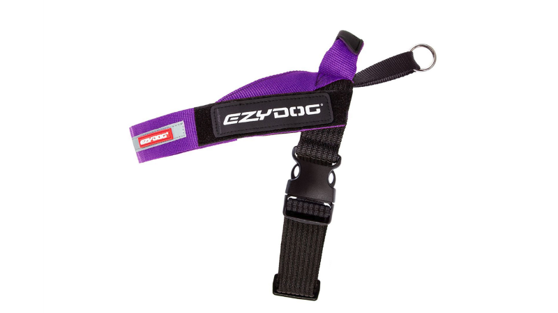 Purple ED Express XL Dog Harness, designed for comfort and safety with reflective trim, grab handle, and adjustable fit for active dogs.