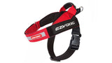 Vibrant red medium dog harness with ergonomic design, contoured padding, reflective trim, and moulded grab handle for easy control.