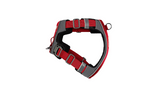 Red ED X-Link Medium Dog Harness with front and rear leash attachments, ergonomic design, and reflective piping for safety.