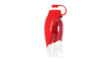 Portable red dog water bottle with 600mL capacity, leakproof design, BPA-free, and hands-free attachment for outdoor hydration.