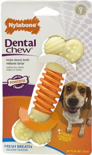 Durable nylon dental chew bone for dogs under 16kg, promotes oral health, cleans teeth, and freshens breath.