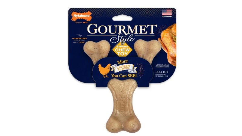 Gourmet Strong Chew Wishbone for dogs, featuring savory chicken flavor and three ergonomic chewing ends for dental health.