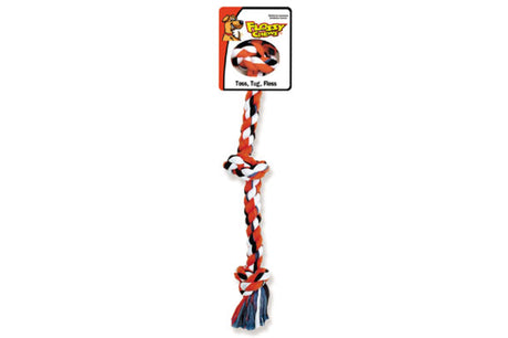 Mini 25cm dog rope toy with three knots, promotes dental health while providing fun tugging and chewing playtime.