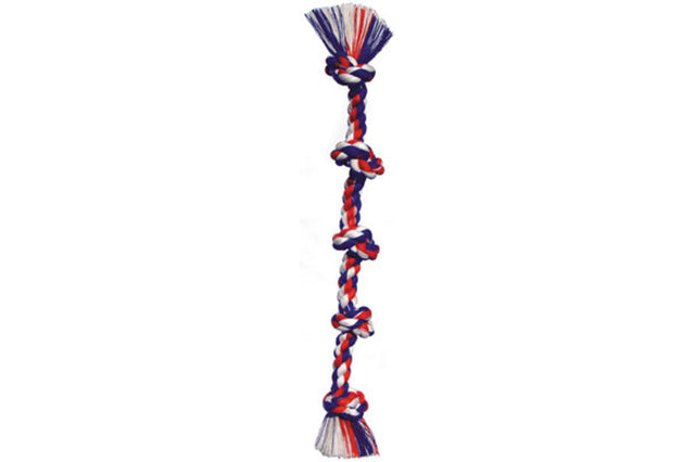 Durable 180cm Five Knot Tug Dog Toy for interactive play, dental health, and energetic fun in vibrant colors.