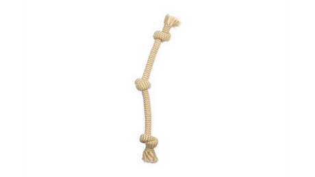 Medium dog tug toy measuring 50cm, made of allergen-free cotton with peanut butter scent and three sturdy knots for play.