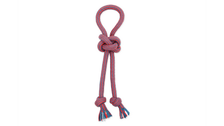 Durable 50cm dog toy with loop handle, perfect for heavy chewers, promoting dental hygiene and interactive play.