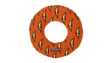 Durable no-stuffing dog toy ring made of fleece and vinyl, perfect for interactive play and water activities.