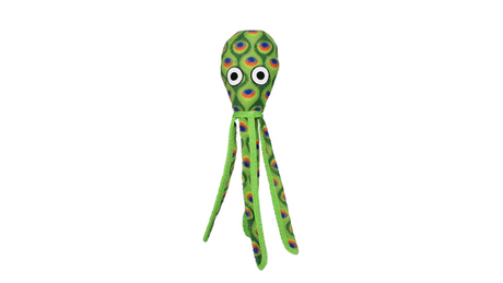 Colorful green squid dog toy with durable construction, squeakers, and floating design for endless playtime fun.