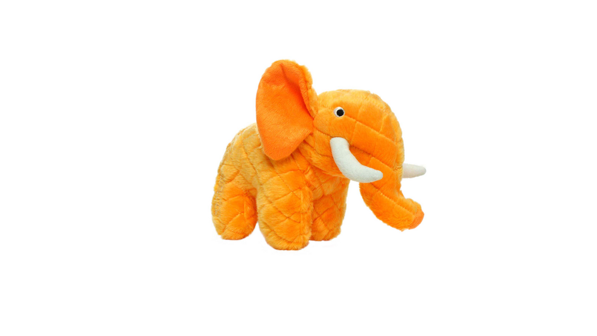 Vibrant orange plush elephant dog toy, perfect for tugging and water play, designed for durability and interactive fun.