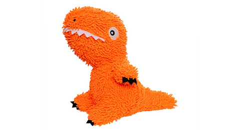 Durable medium-sized dog toy in TRex design, featuring soft microfiber plush and non-woven fleece for interactive play.