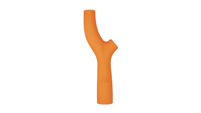 Vibrant orange Beco Super Stick dog toy made of natural rubber, designed for chewing, fetching, and enrichment activities.