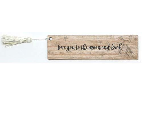 Bookmark with the phrase 'Love You to the Moon', designed for book lovers, measuring 15x4 cm, combining elegance and practicality.