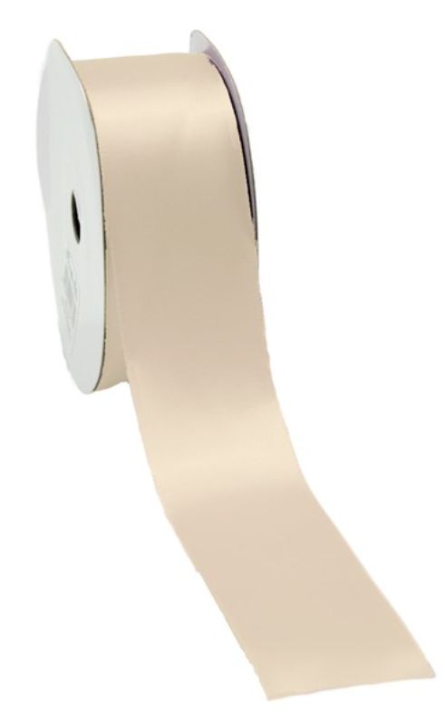 Beige satin ribbon, 38mm wide and 25m long, ideal for elegant gift wrapping and various craft projects.
