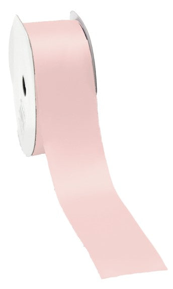 Light pink satin ribbon, 38mm x 25m, perfect for elegant gift wrapping and crafting projects. Soft sheen and single-faced design.