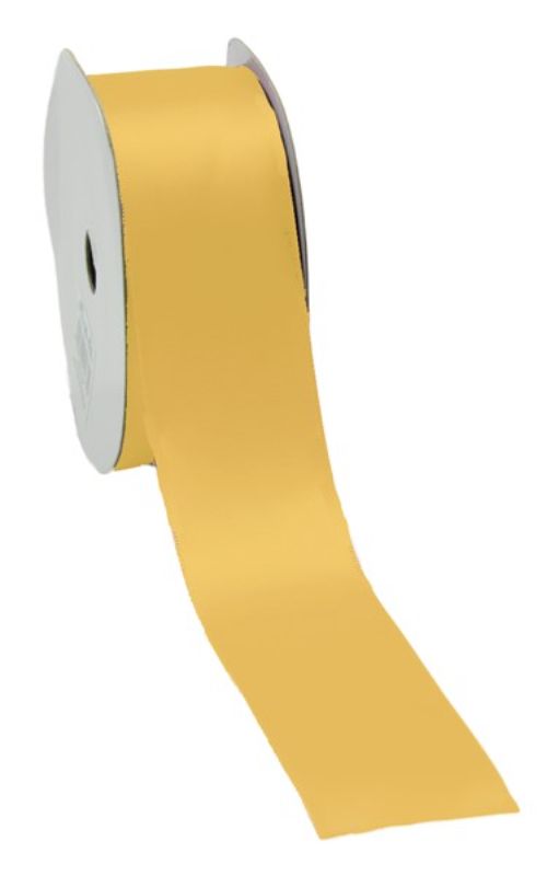 Luxurious old gold satin ribbon, 38mm wide, 25m long, perfect for elegant gift wrapping and crafting projects.