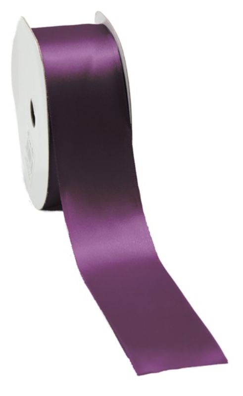 Elegant plum satin ribbon, 38mm x 25m, perfect for crafting, decorations, gift wrapping, and floral arrangements.