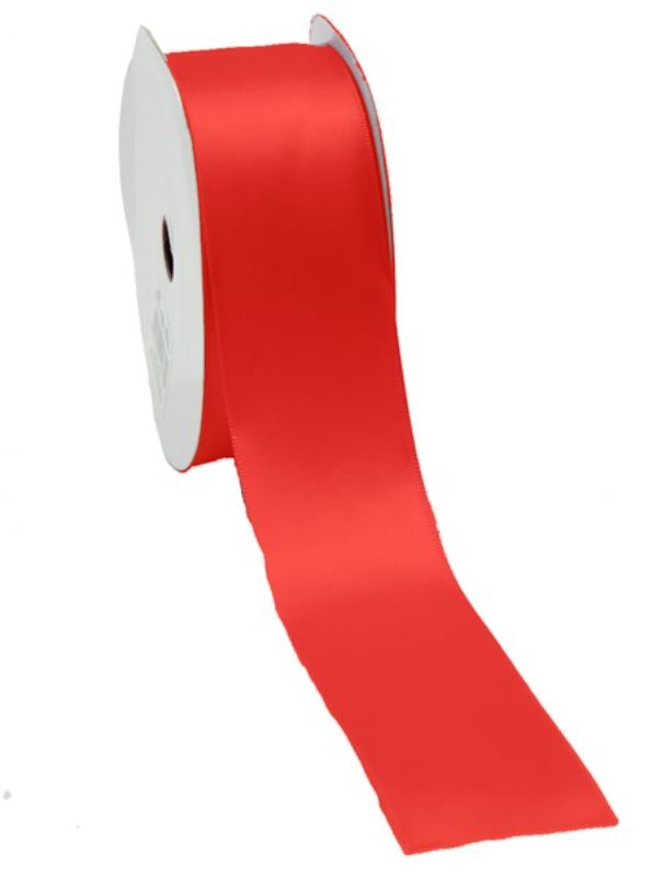 Luxurious 38mm satin ribbon in vibrant Rouge, perfect for crafting, gift wrapping, and decorative projects.