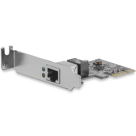 Low-profile PCIe Gigabit NIC with RJ45 port for high-speed networking, supporting Jumbo Frames and VLAN tagging.