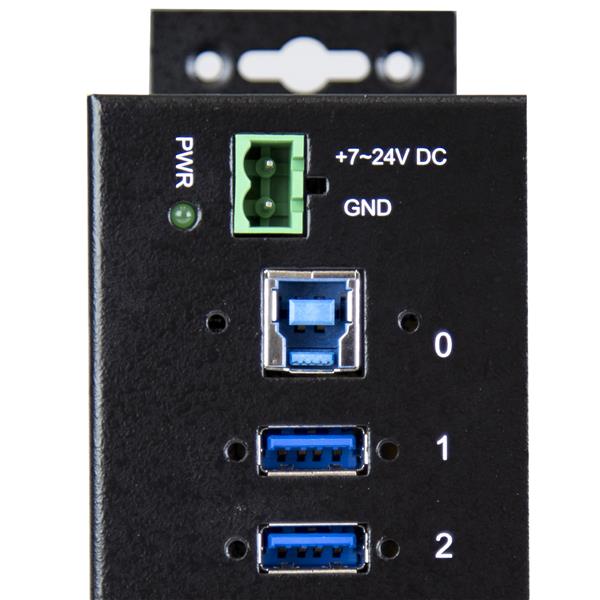 10-Port Industrial USB 3.0 Hub with robust ESD/surge protection, supporting high-speed data transfer in demanding environments.