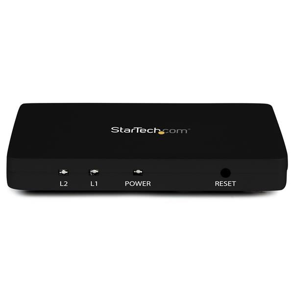 4K HDMI 2-Port Video Splitter in solid aluminum housing, connects two displays with stunning Ultra HD 30Hz clarity and easy setup.