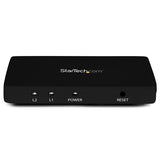 4K HDMI 2-Port Video Splitter in solid aluminum housing, connects two displays with stunning Ultra HD 30Hz clarity and easy setup.