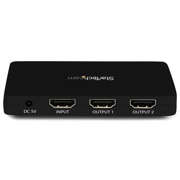 4K HDMI 2-Port Video Splitter for connecting two displays, supporting Ultra HD 4K at 30Hz and durable aluminum housing.