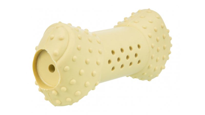 Junior Cooling Bone for Dogs - 10cm rubber toy that cools, hydrates, and entertains with a unique water-leaking design.