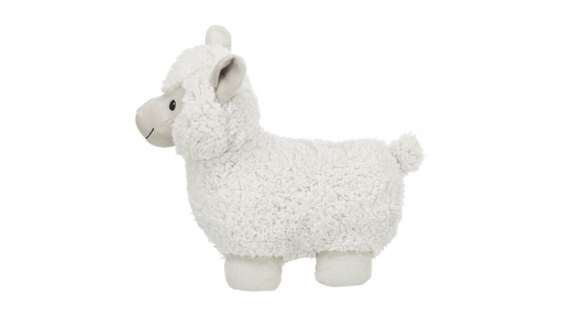 Eco-friendly plush dog toy shaped like an alpaca, 26cm with internal sound mechanism for playful pets.