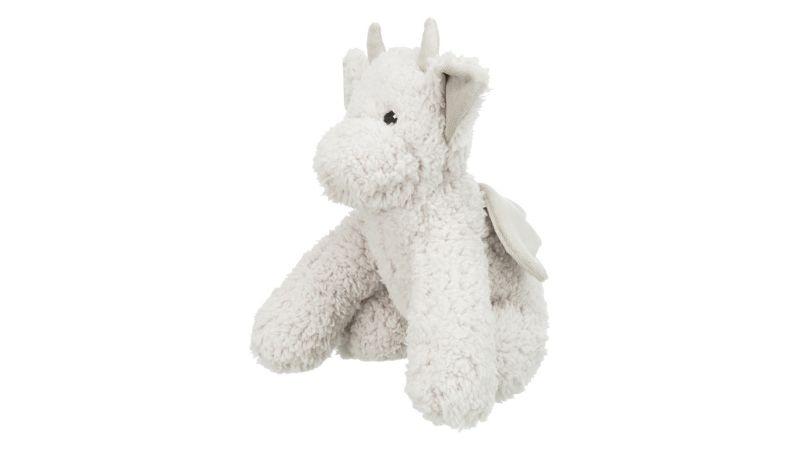 Eco-friendly plush dog toy Elwin, 28 cm, made from recycled materials with a squeaker for fun and cuddly playtime.