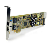 Dual Port PCI Express Gigabit Ethernet card with dual PoE RJ45 ports, delivering power and data over a single cable.