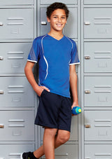 Kids Biz Cool™ Shorts in Forest, size 10, featuring breathable mesh, elasticized waist, side splits, and pockets for active play.